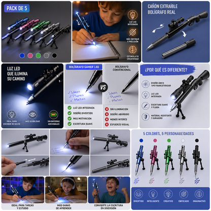 Bolígrafo Luz Led para niños / El regalo Perfecto para orientar la educación.